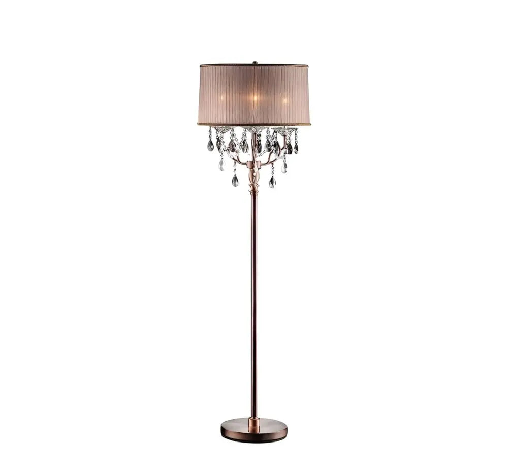 62" Silver Three Light Candelabra Floor Lamp With Pink Fabric Drum Shade HomeRoots