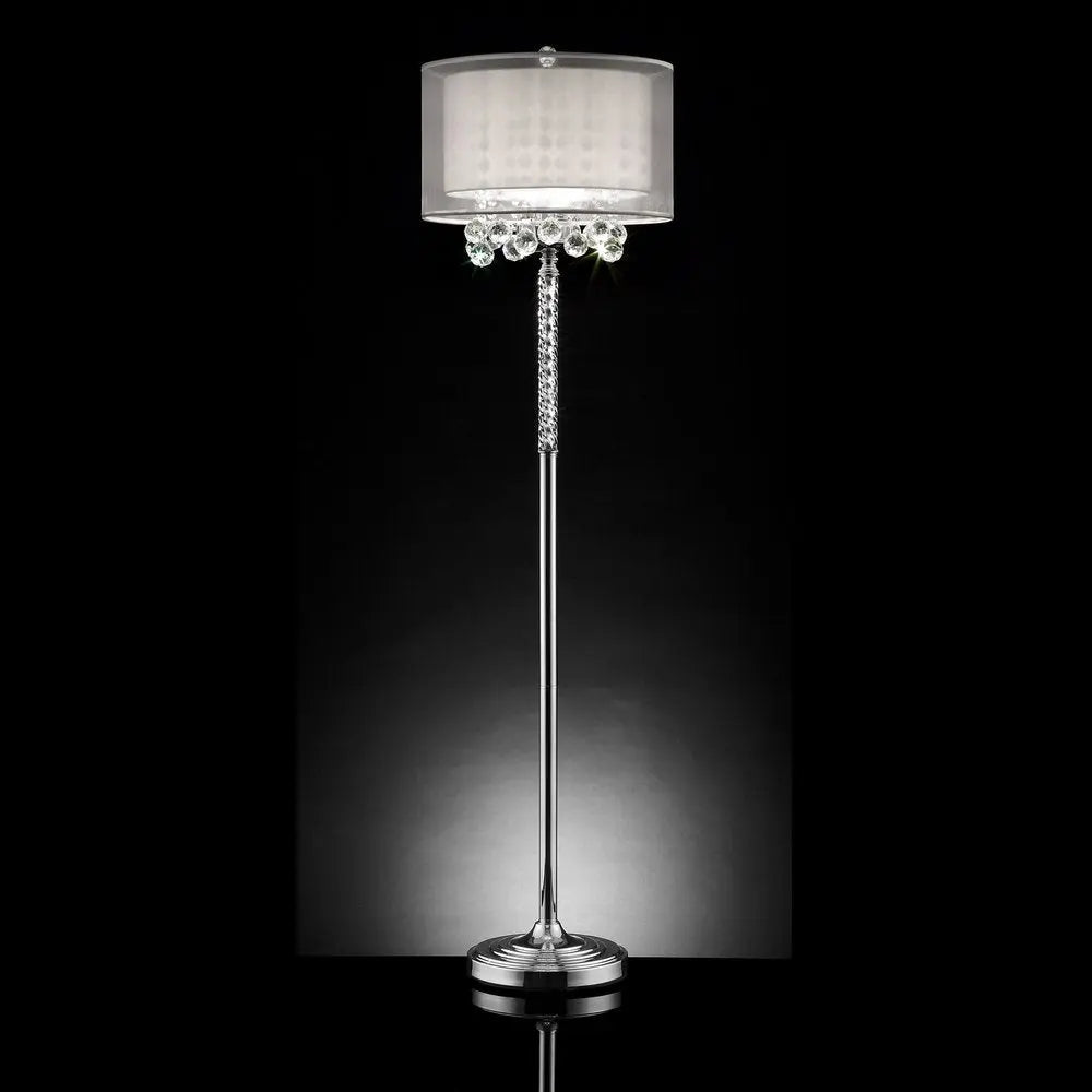 63" Silver Three Light Candelabra Floor Lamp With White Fabric Drum Shade HomeRoots