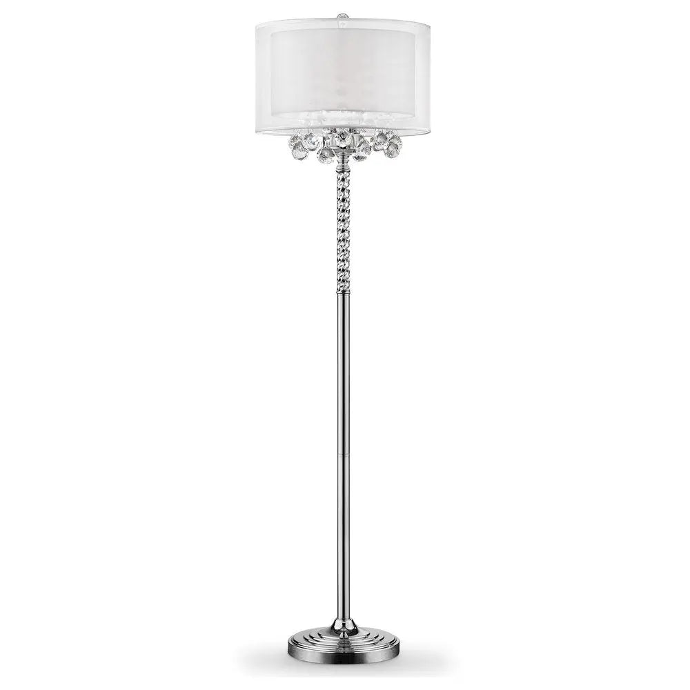 63" Silver Three Light Candelabra Floor Lamp With White Fabric Drum Shade HomeRoots
