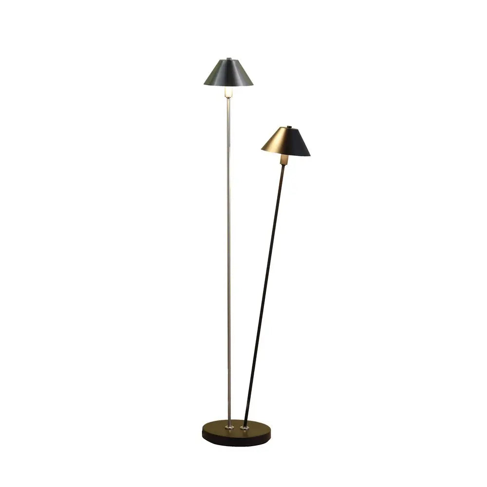 48" Black And Silver Two Light LED Novelty Floor Lamp With Black And Silver Metal Empire Shade HomeRoots