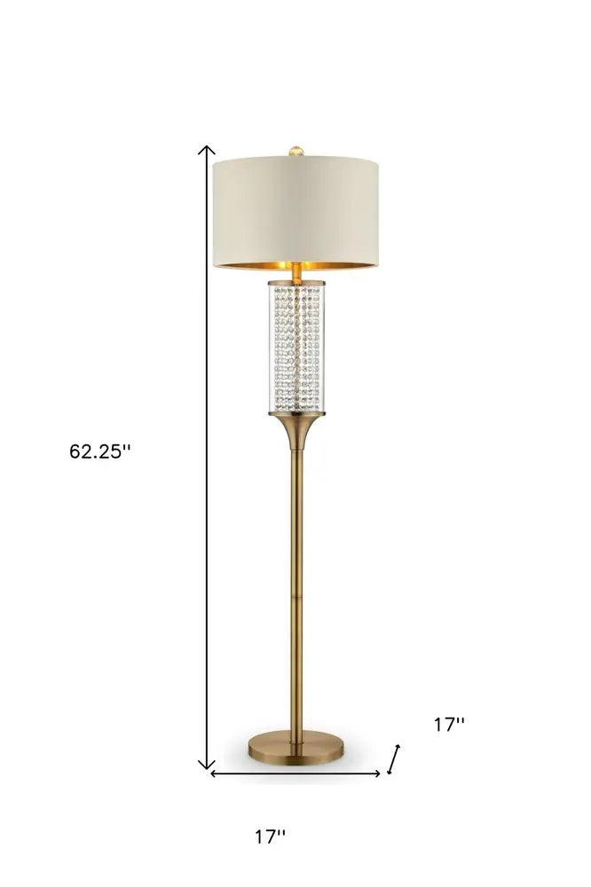 62" Gold Column Floor Lamp With Off White Metal Drum Shade HomeRoots
