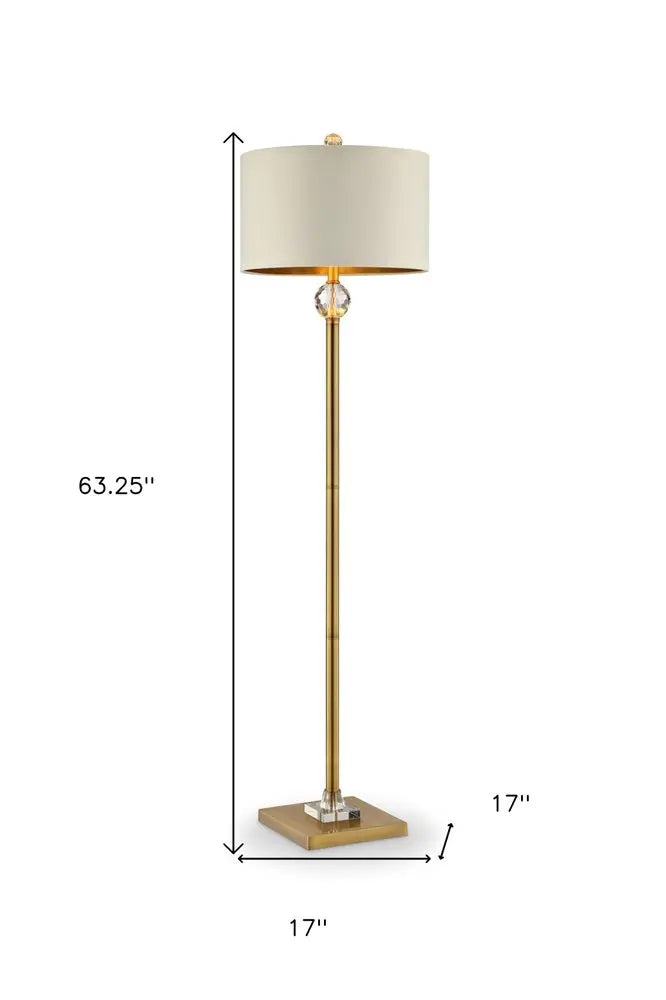 63" Gold Column Floor Lamp With Off White Metal Drum Shade HomeRoots