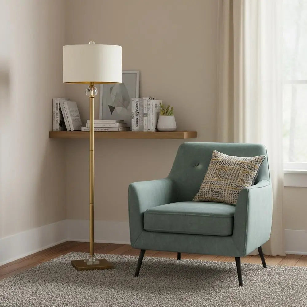 63" Gold Column Floor Lamp With Off White Metal Drum Shade HomeRoots