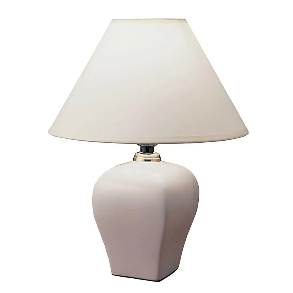 13" White Ceramic Bedside Table Lamp With Off-White Shade HomeRoots