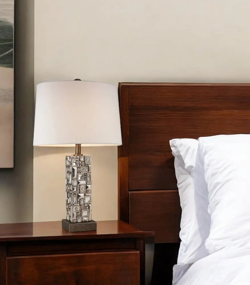 Silver Table Lamp with Abstract Mirror Design HomeRoots