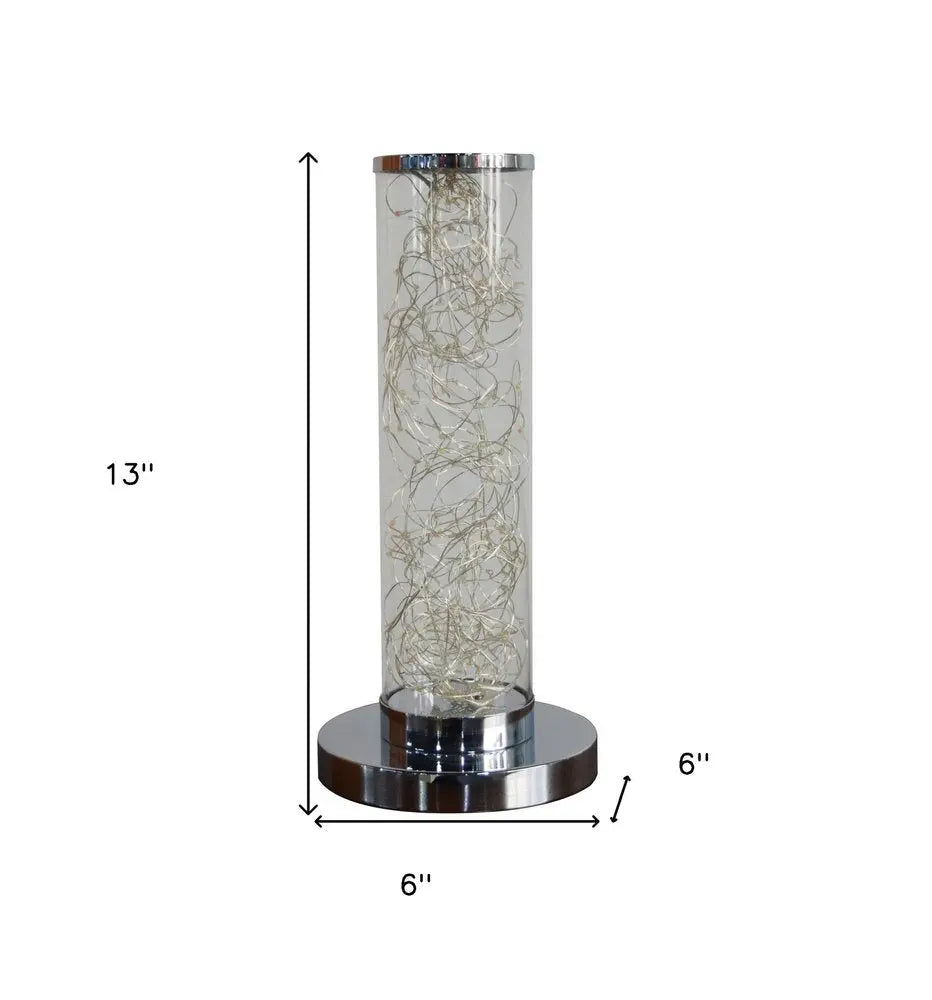13" Silver Metal Column LED Rope Table Lamp With Clear HomeRoots