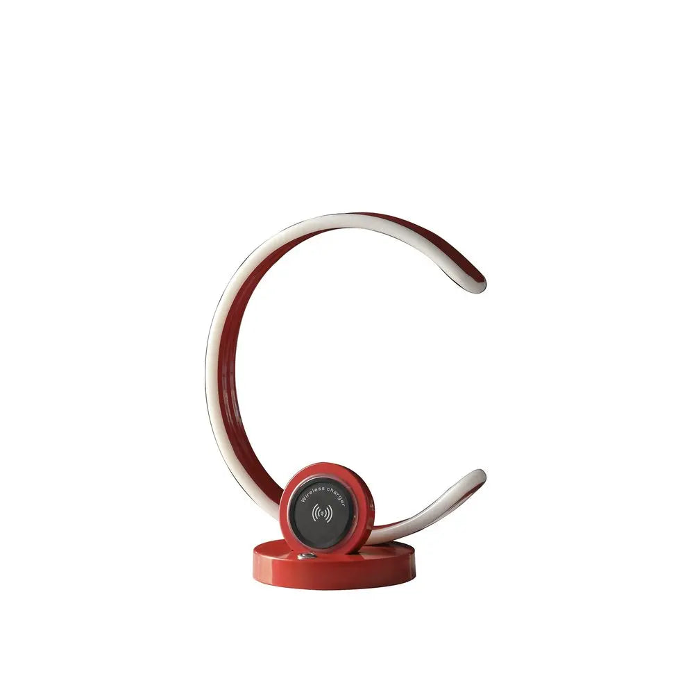 13" Red Contempo C Shape LED  with USB Desk or Table Lamp HomeRoots