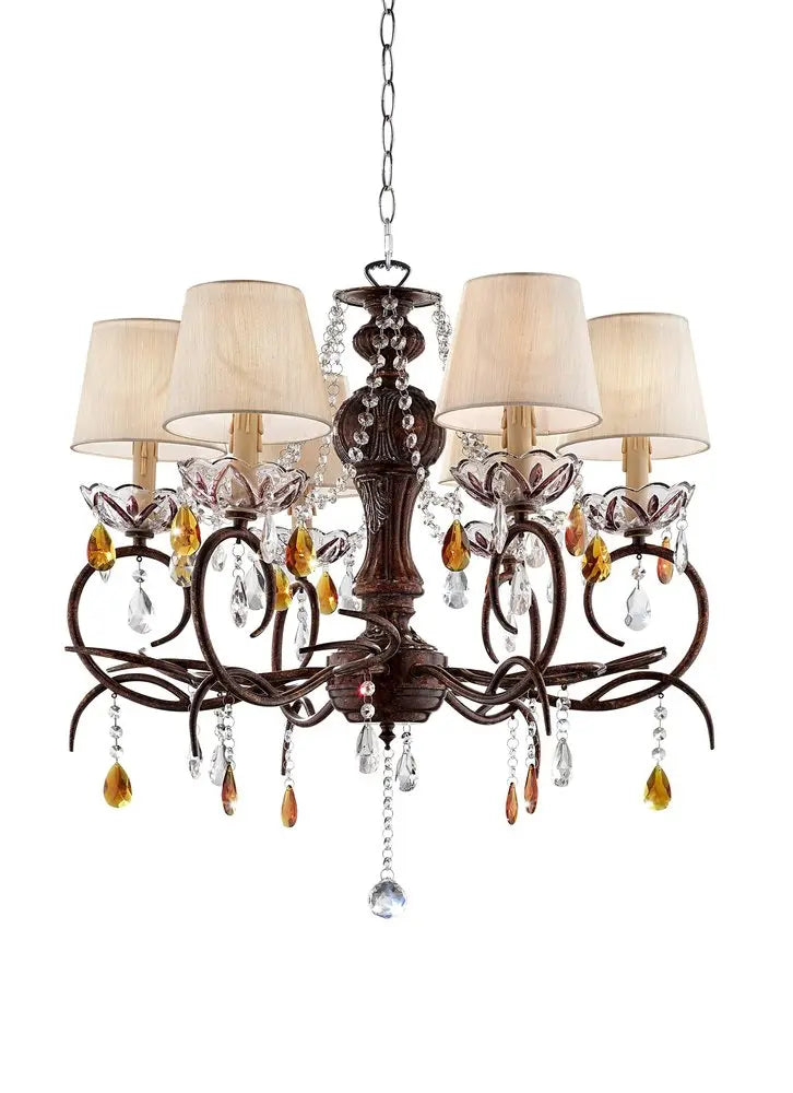 Burnished Bronze Hanging Ceiling Lamp with Clear and Amber Crystals HomeRoots