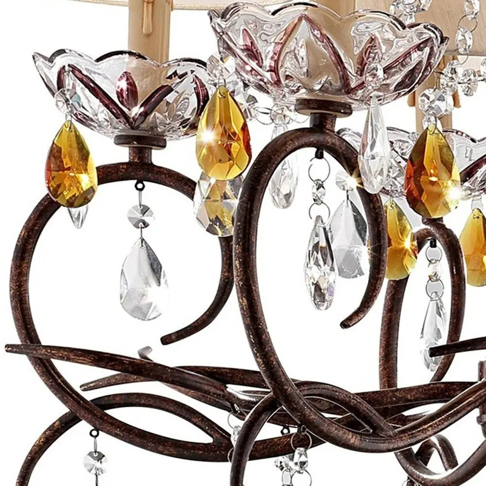 Burnished Bronze Hanging Ceiling Lamp with Clear and Amber Crystals HomeRoots