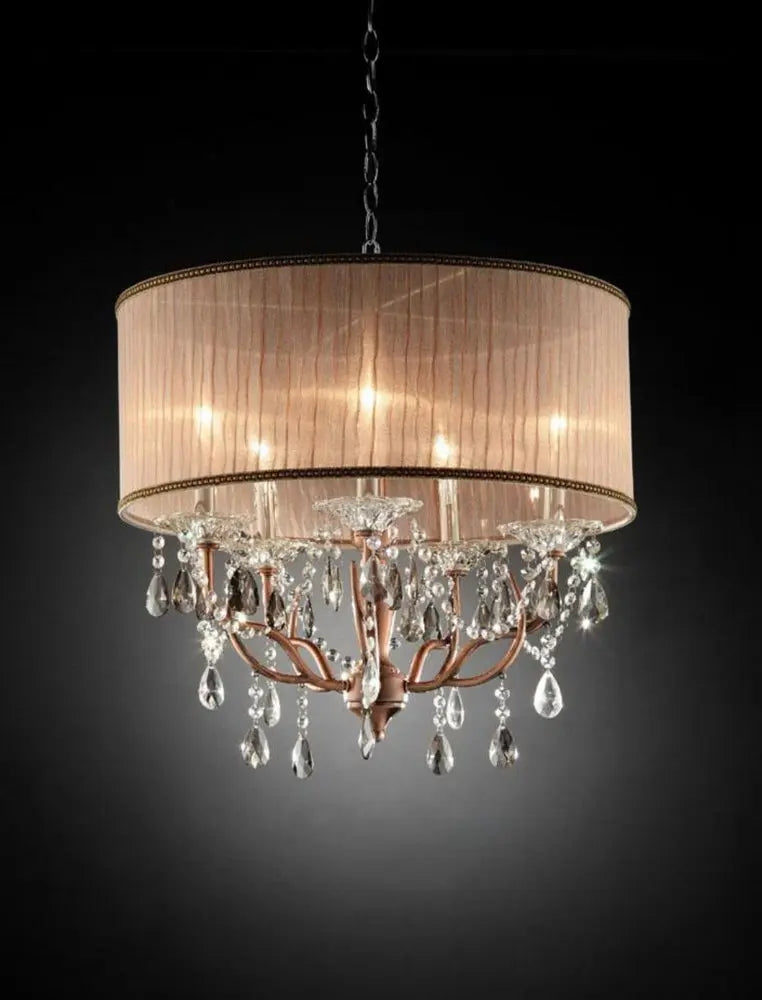 Silver and Pink Faux Crystal Hanging Chandelier Lamp HomeRoots
