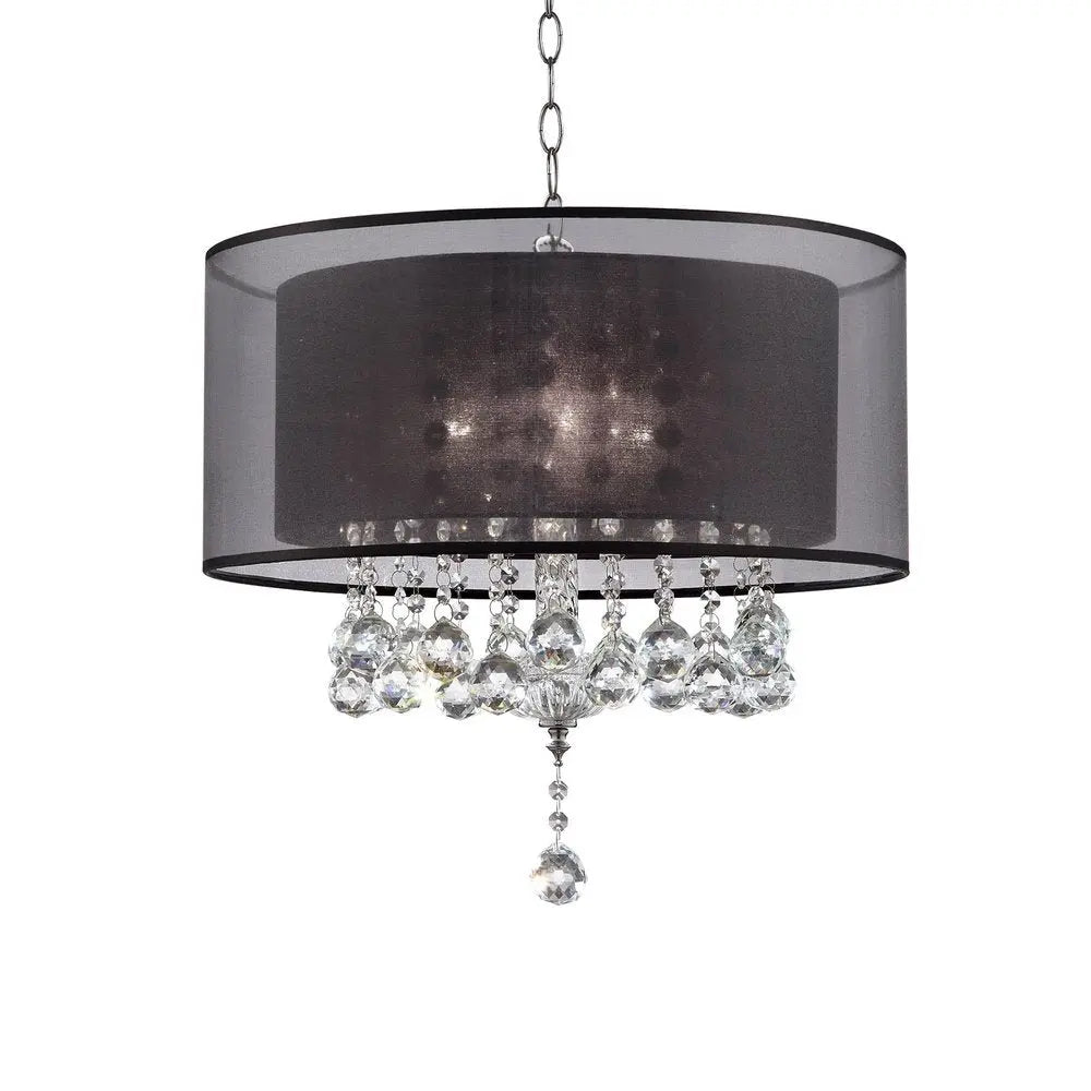 Contempo Silver Ceiling Lamp with Black Shade and Crystal Accents HomeRoots