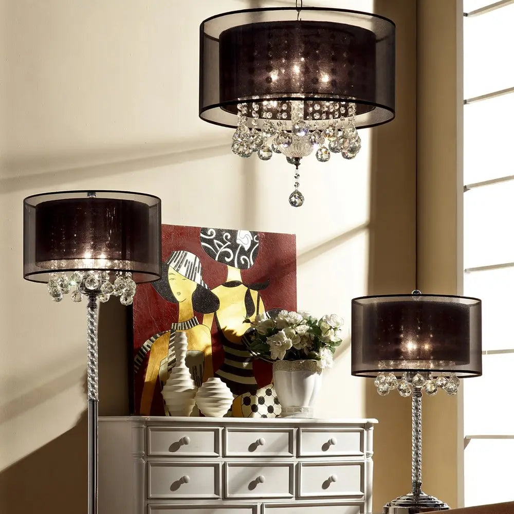 Contempo Silver Ceiling Lamp with Black Shade and Crystal Accents HomeRoots
