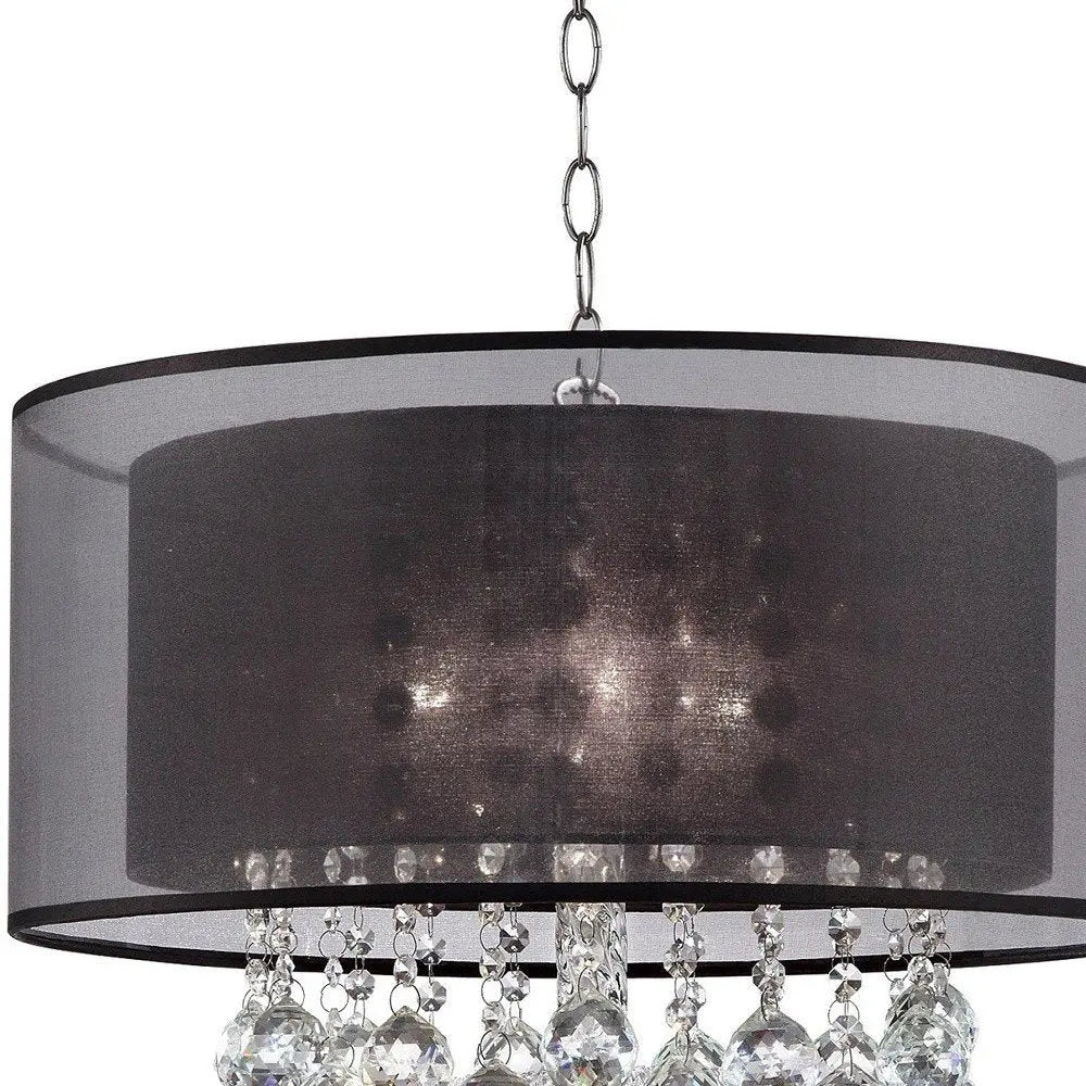 Contempo Silver Ceiling Lamp with Black Shade and Crystal Accents HomeRoots