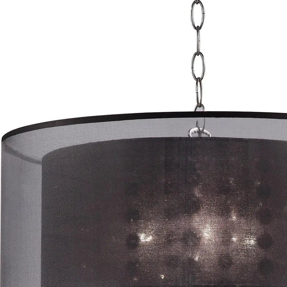 Contempo Silver Ceiling Lamp with Black Shade and Crystal Accents HomeRoots