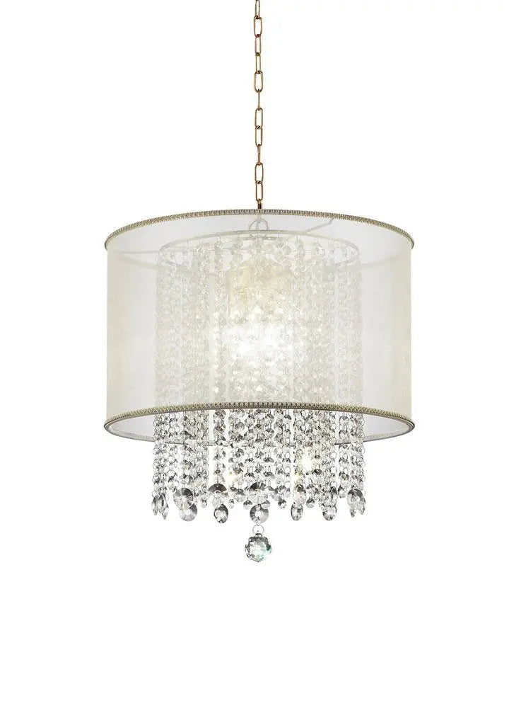 Primo Gold Finish Ceiling Lamp with Crystal Accents and White Shade HomeRoots