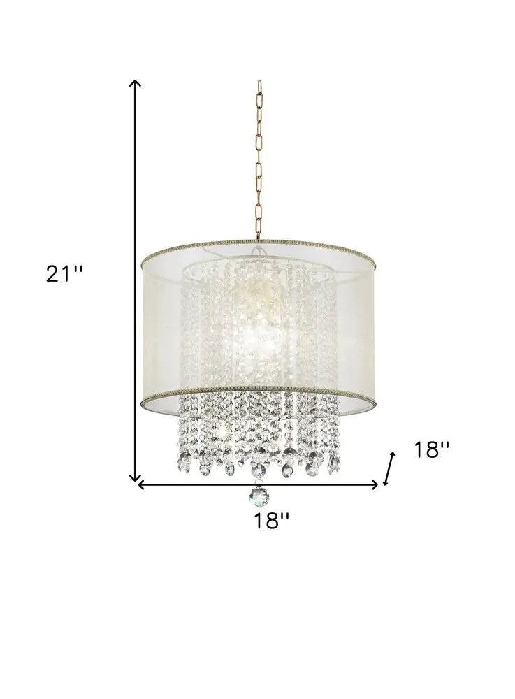 Primo Gold Finish Ceiling Lamp with Crystal Accents and White Shade HomeRoots