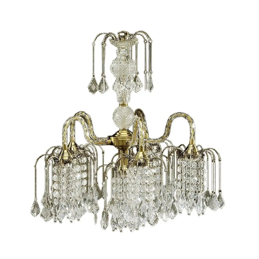Two Tier Crystal and Brass Hanging Chandelier Light HomeRoots