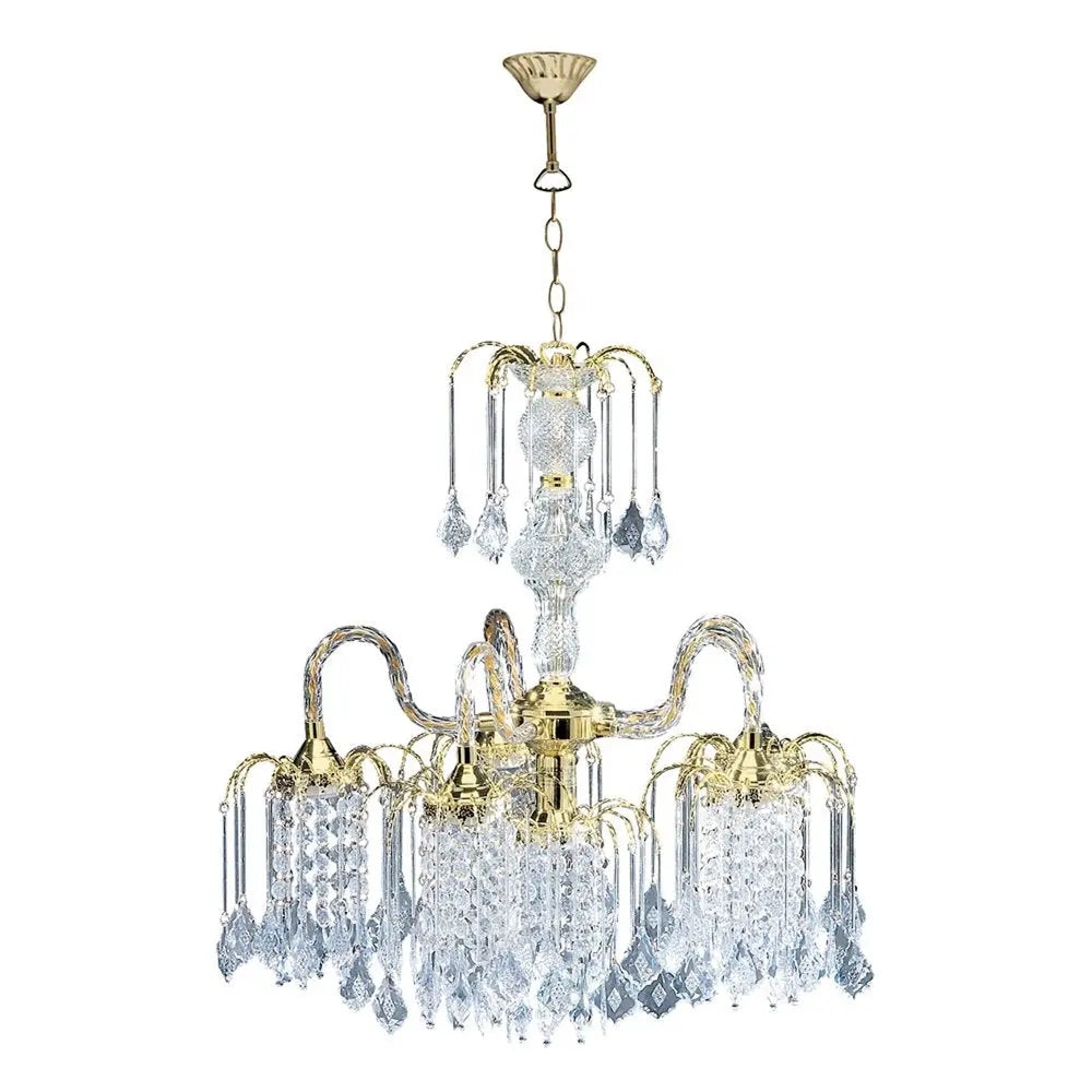 Two Tier Crystal and Gold Hanging Chandelier Light HomeRoots