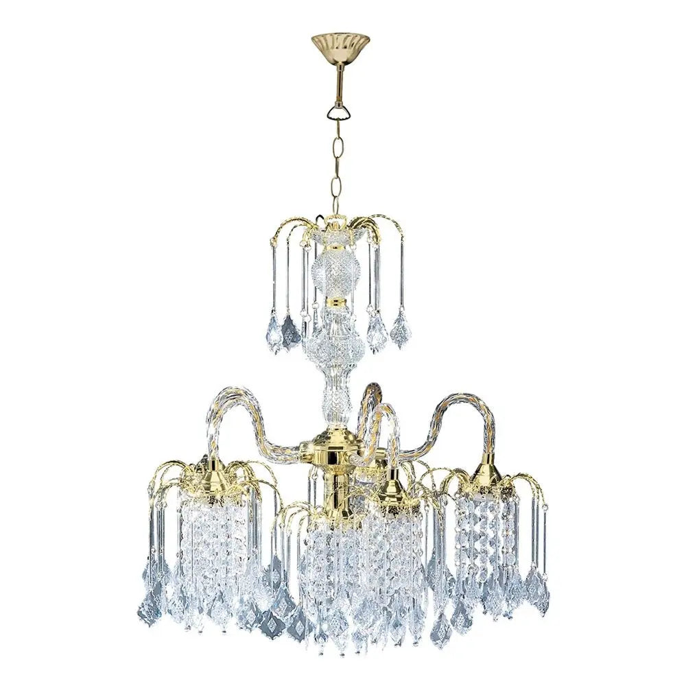 Two Tier Crystal and Gold Hanging Chandelier Light HomeRoots