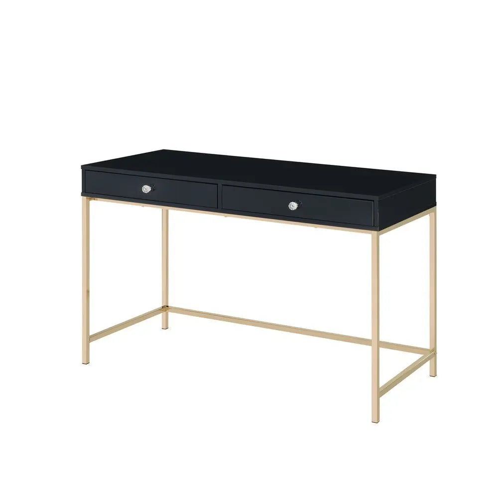 47" Black and Gold Writing Desk With Two Drawers - NOBLE HOME INTERIORS