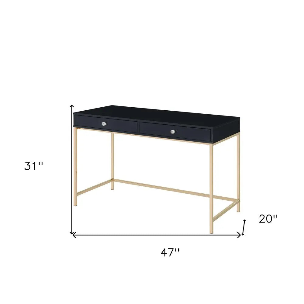47" Black and Gold Writing Desk With Two Drawers - NOBLE HOME INTERIORS
