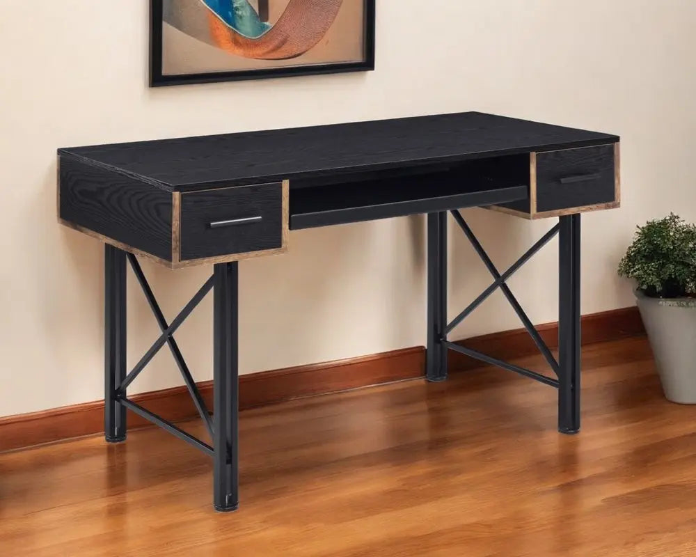 47" Black Computer Desk With Two Drawers - NOBLE HOME INTERIORS