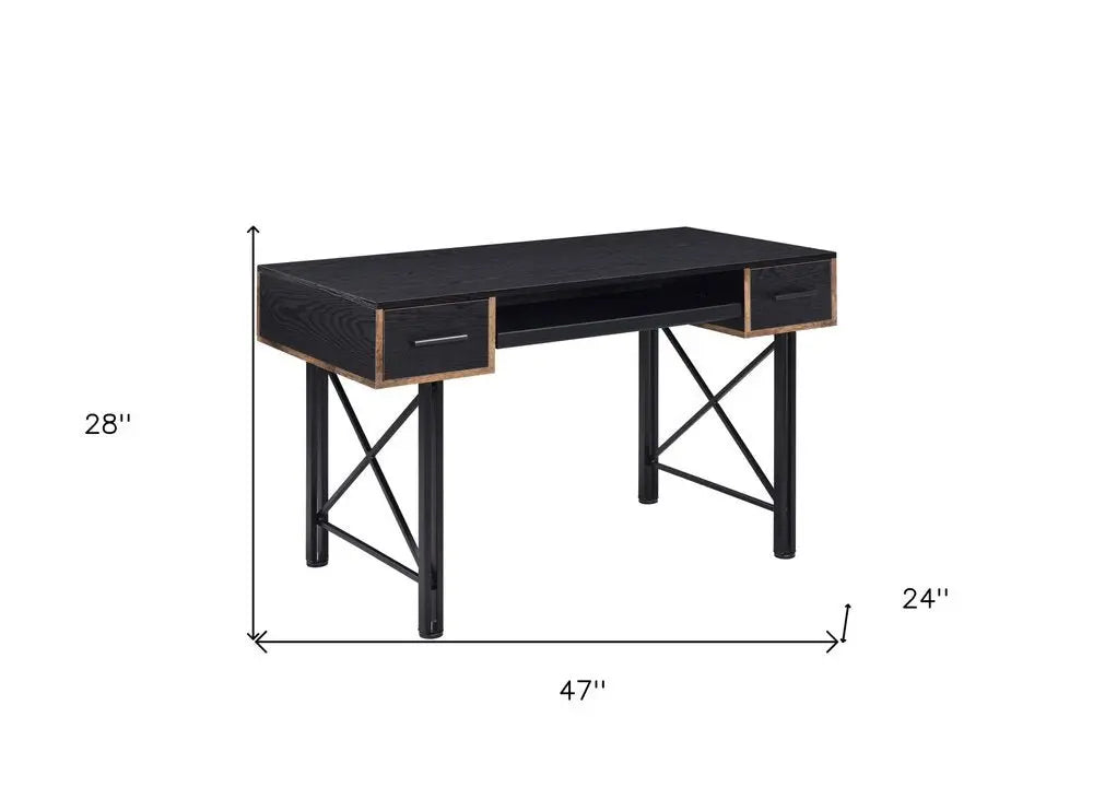 47" Black Computer Desk With Two Drawers - NOBLE HOME INTERIORS