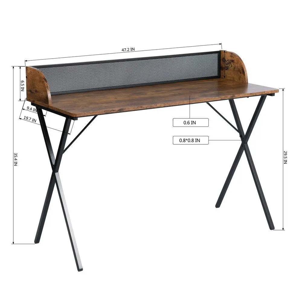 47" Brown and Black Wood and Metal X - Shape Computer Desk - NOBLE HOME INTERIORS