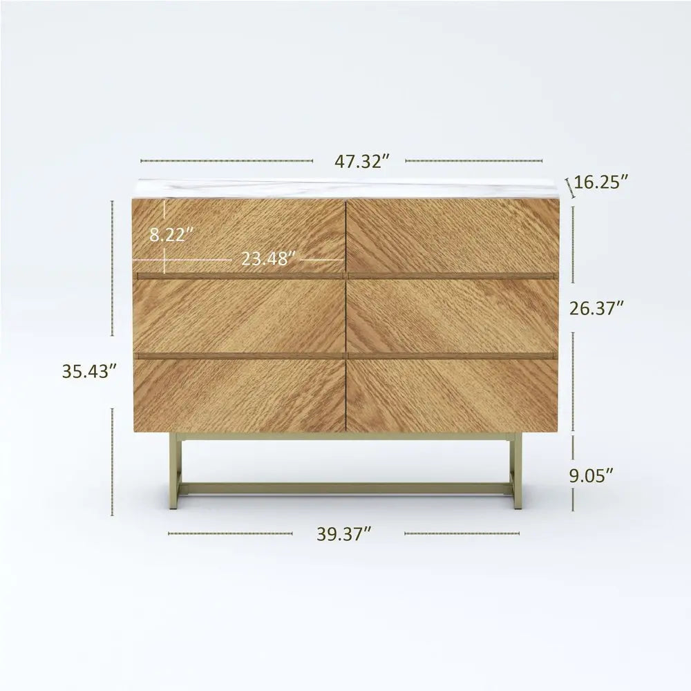 47" Brown Solid and Manufactured Wood Six Drawer Dresser - NOBLE HOME INTERIORS