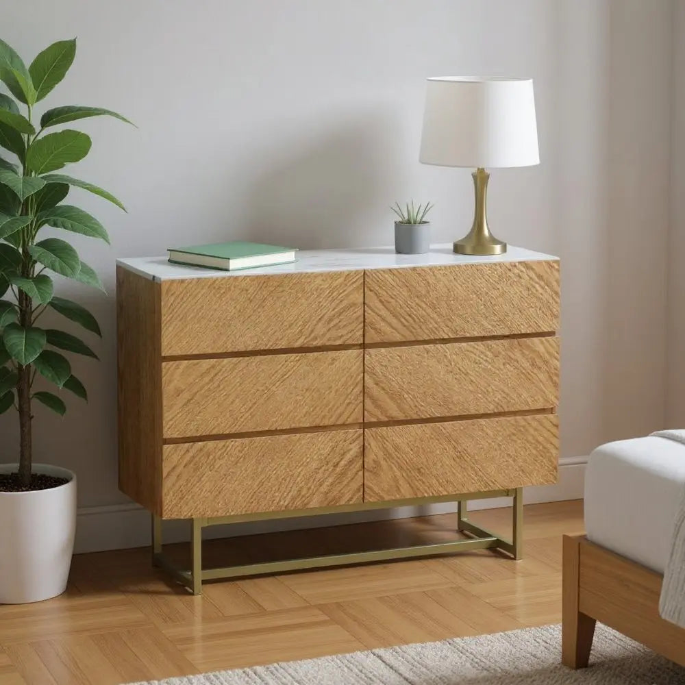 47" Brown Solid and Manufactured Wood Six Drawer Dresser - NOBLE HOME INTERIORS