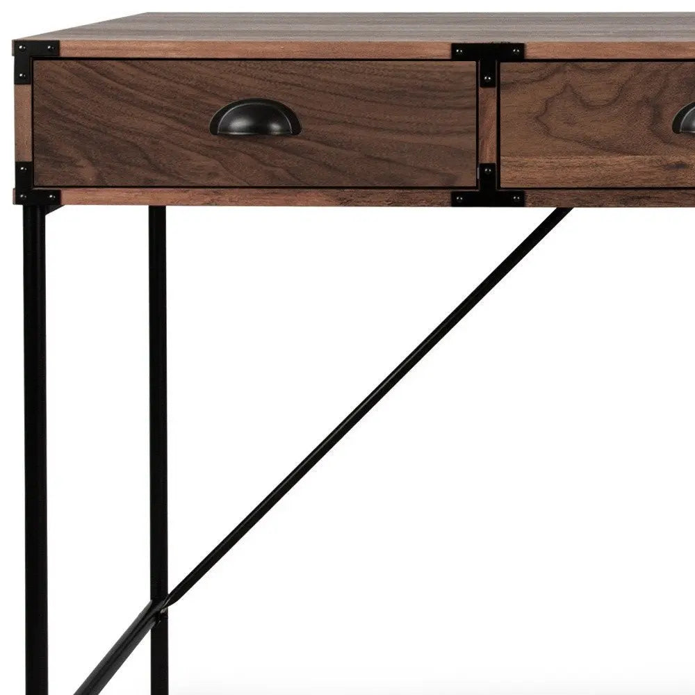 47" Brown Wood Wall Mounted H - Shape Writing Desk With Three Drawers - NOBLE HOME INTERIORS