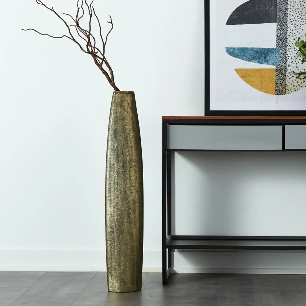 47" Gold Tapered Ceramic Floor Vase - NOBLE HOME INTERIORS