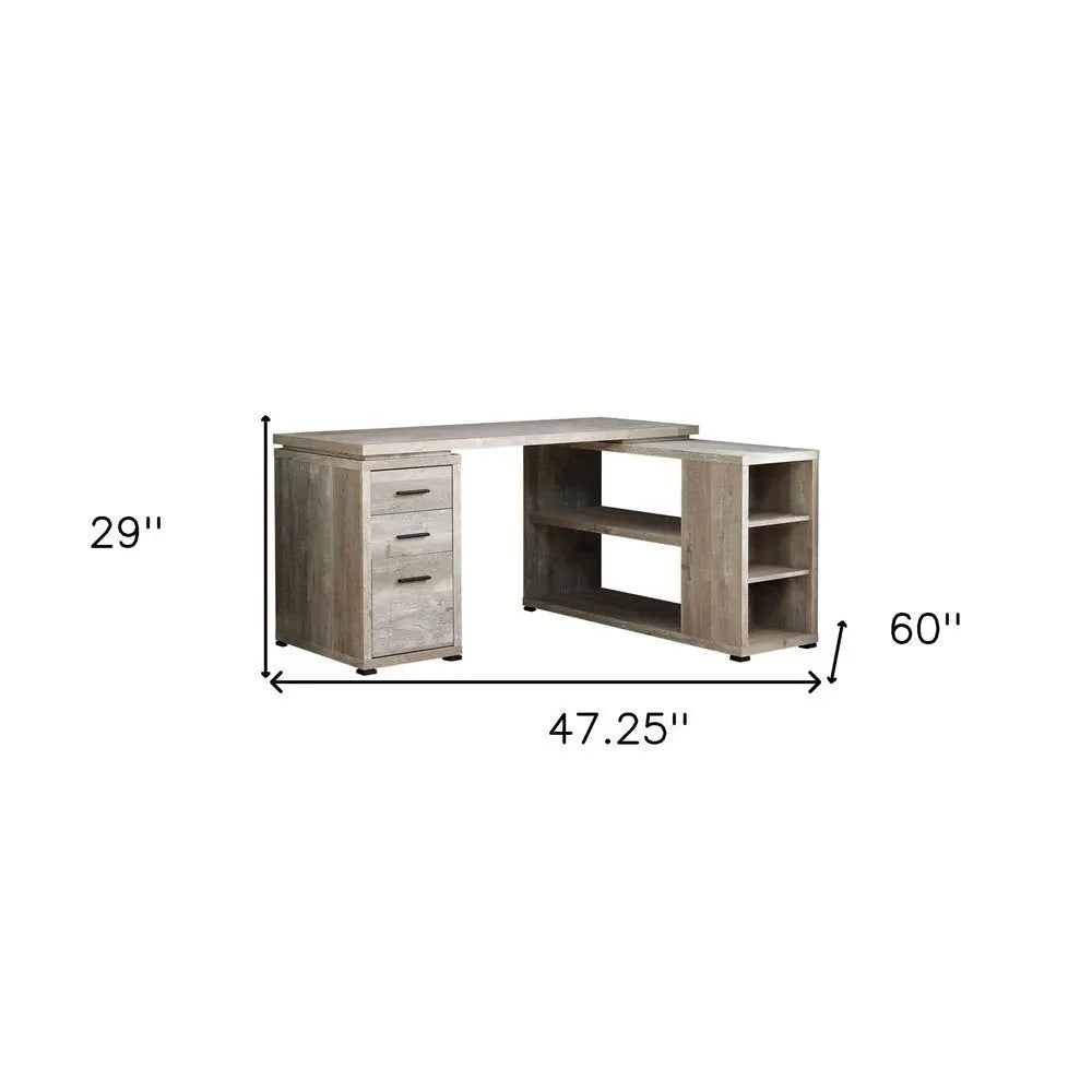 47" Gray L Shape Computer Desk With Three Drawers - NOBLE HOME INTERIORS