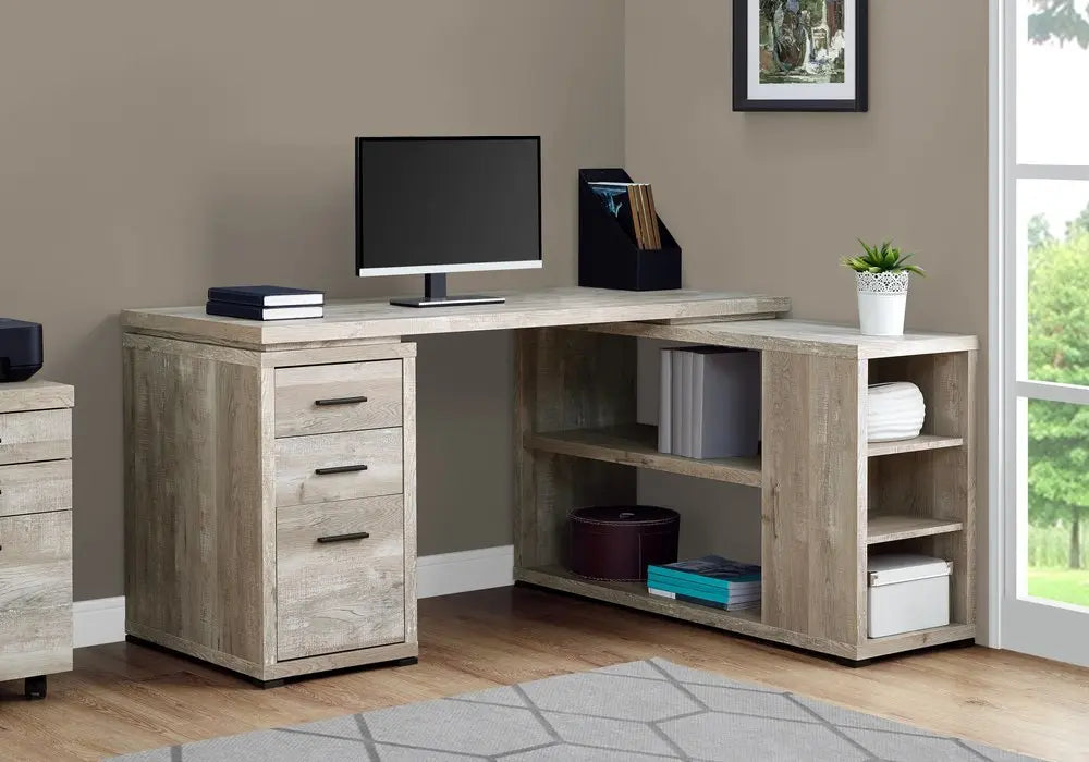 47" Gray L Shape Computer Desk With Three Drawers - NOBLE HOME INTERIORS
