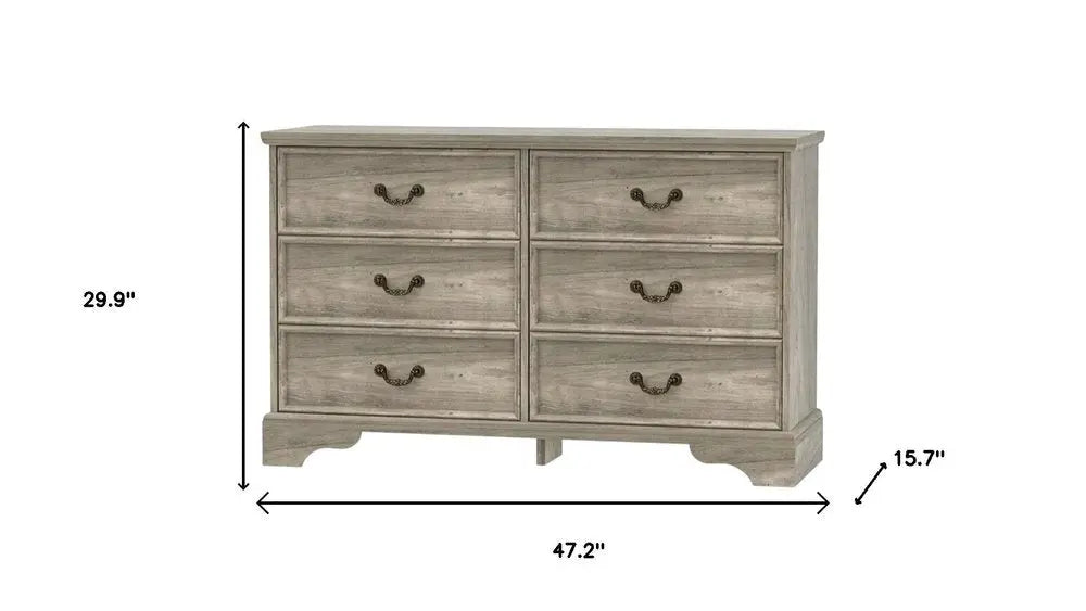 47" Light Gray Solid Wood Console Accent Cabinet With Six Drawers - NOVA HOME FURNITURE