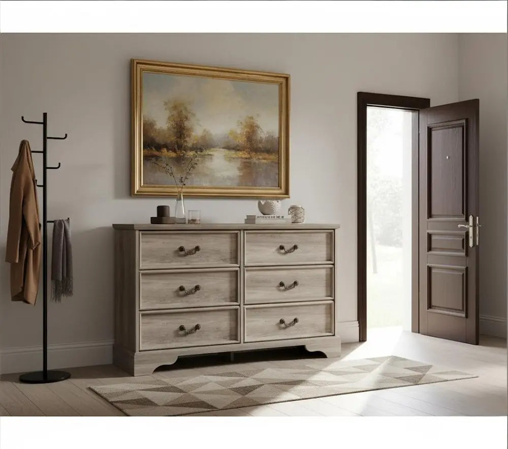 47" Light Gray Solid Wood Console Accent Cabinet With Six Drawers - NOVA HOME FURNITURE