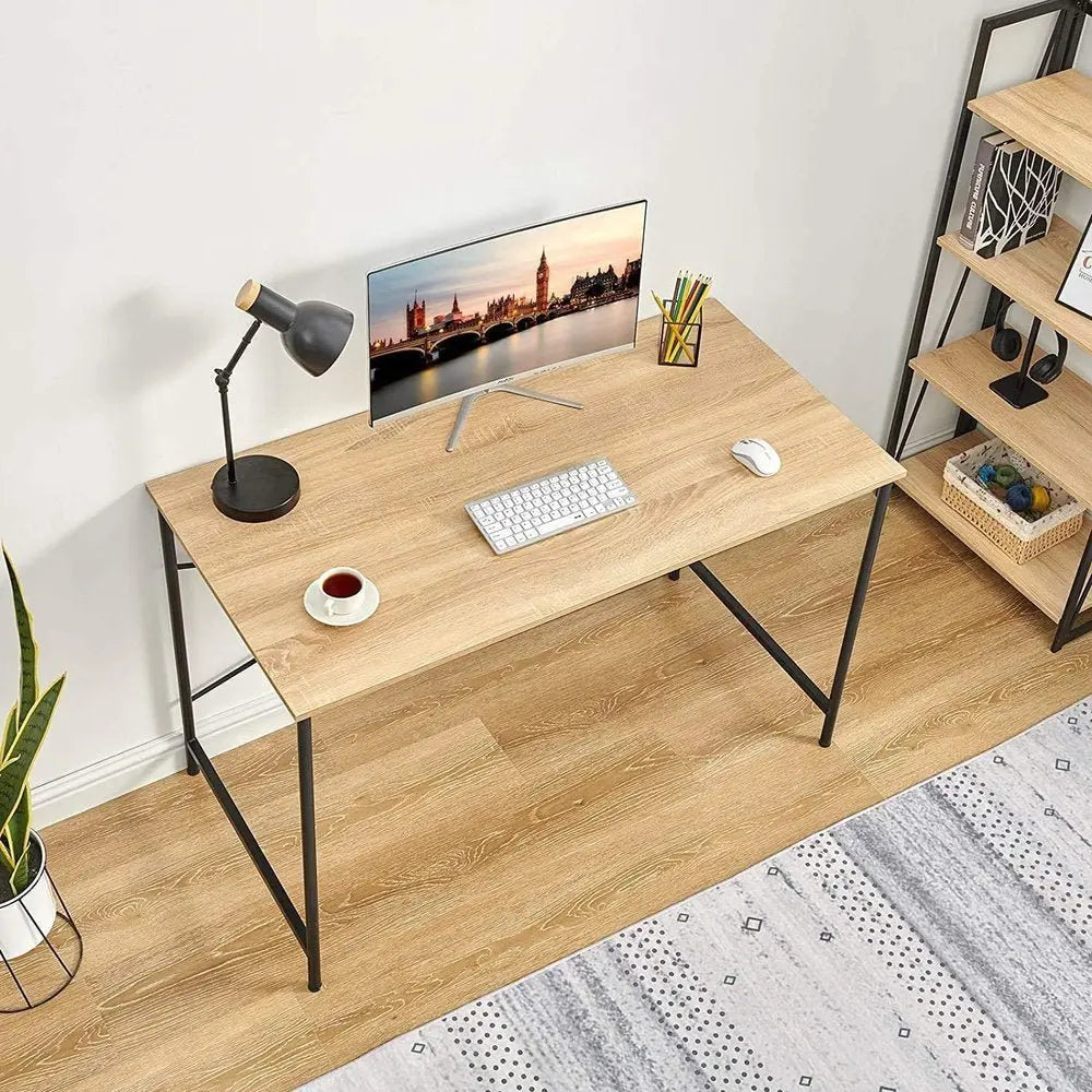 47" Natural and Black Wood and Metal Computer Desk - NOBLE HOME INTERIORS