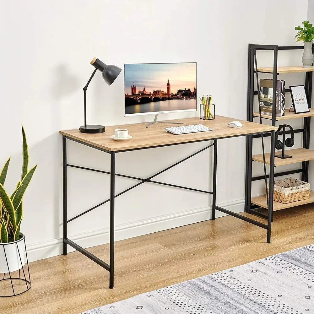 47" Natural and Black Wood and Metal Computer Desk - NOBLE HOME INTERIORS