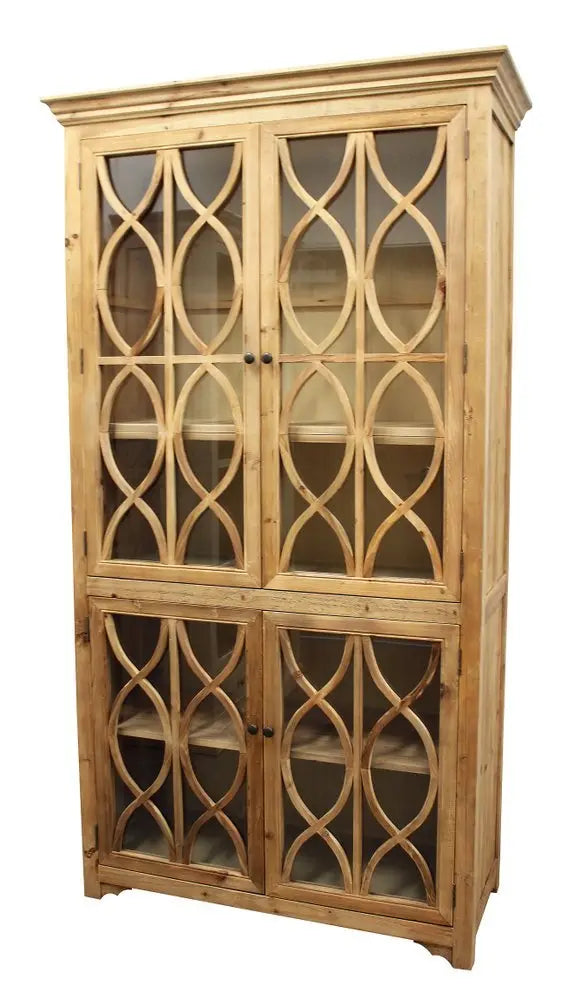 47" Natural Solid Wood Carved Geometric Accent Cabinet With Four Doors - NOVA HOME FURNITURE