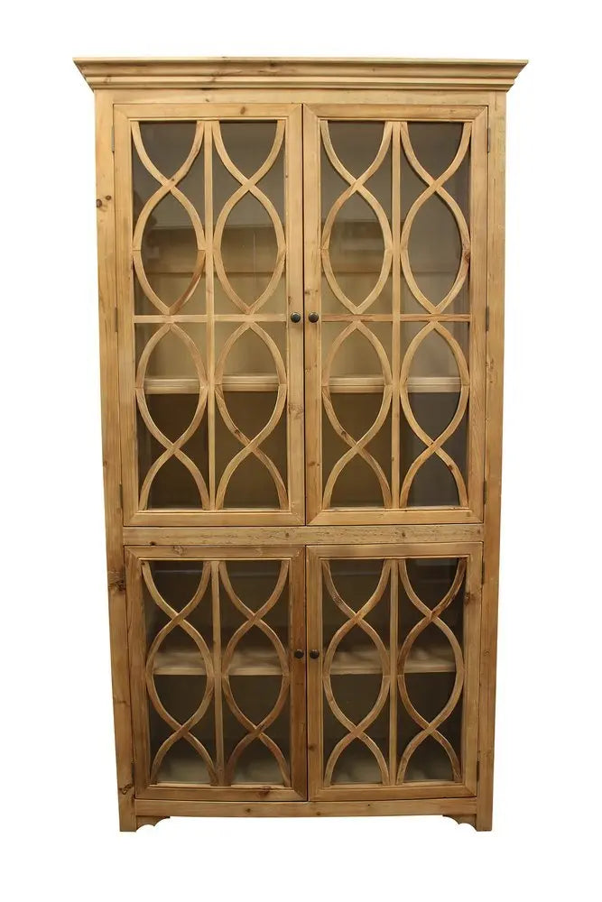 47" Natural Solid Wood Carved Geometric Accent Cabinet With Four Doors - NOVA HOME FURNITURE