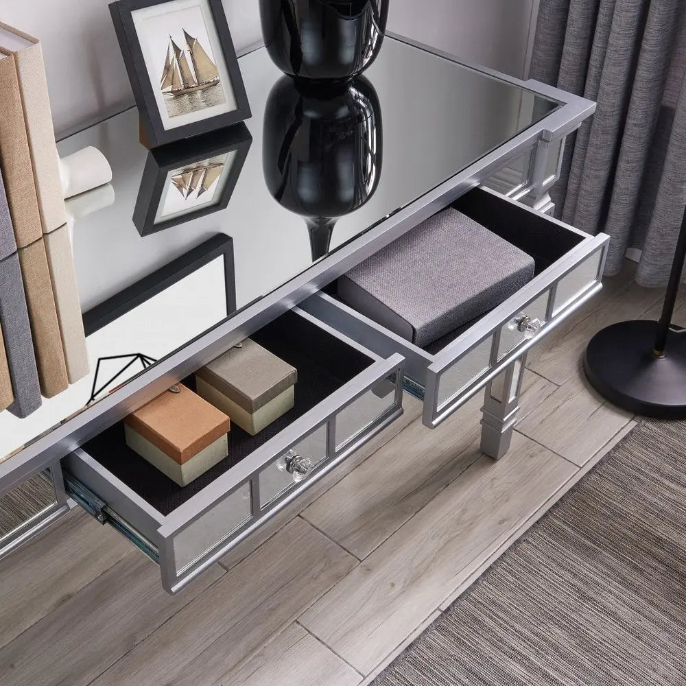 47" Silver Mirrored Writing Desk With Two Drawers - NOBLE HOME INTERIORS