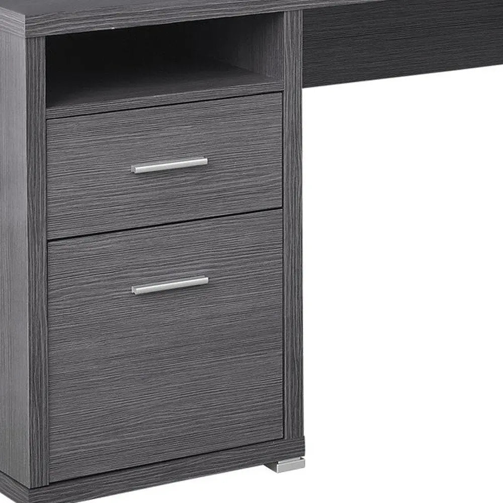 47" Taupe and Silver L Shape Computer Desk With Two Drawers - NOBLE HOME INTERIORS