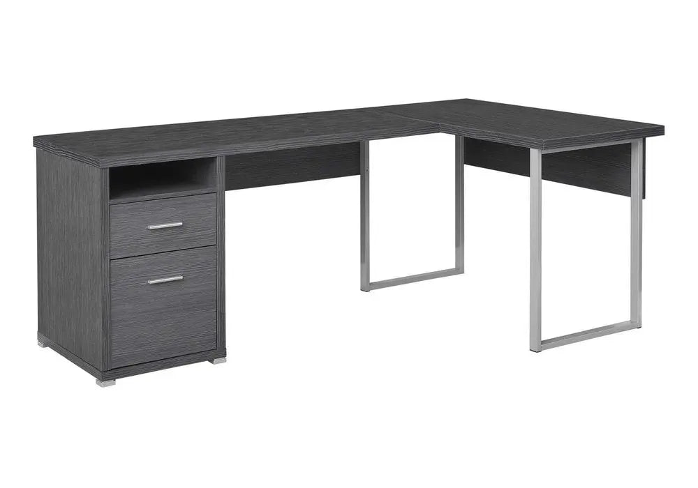 47" Taupe and Silver L Shape Computer Desk With Two Drawers - NOBLE HOME INTERIORS