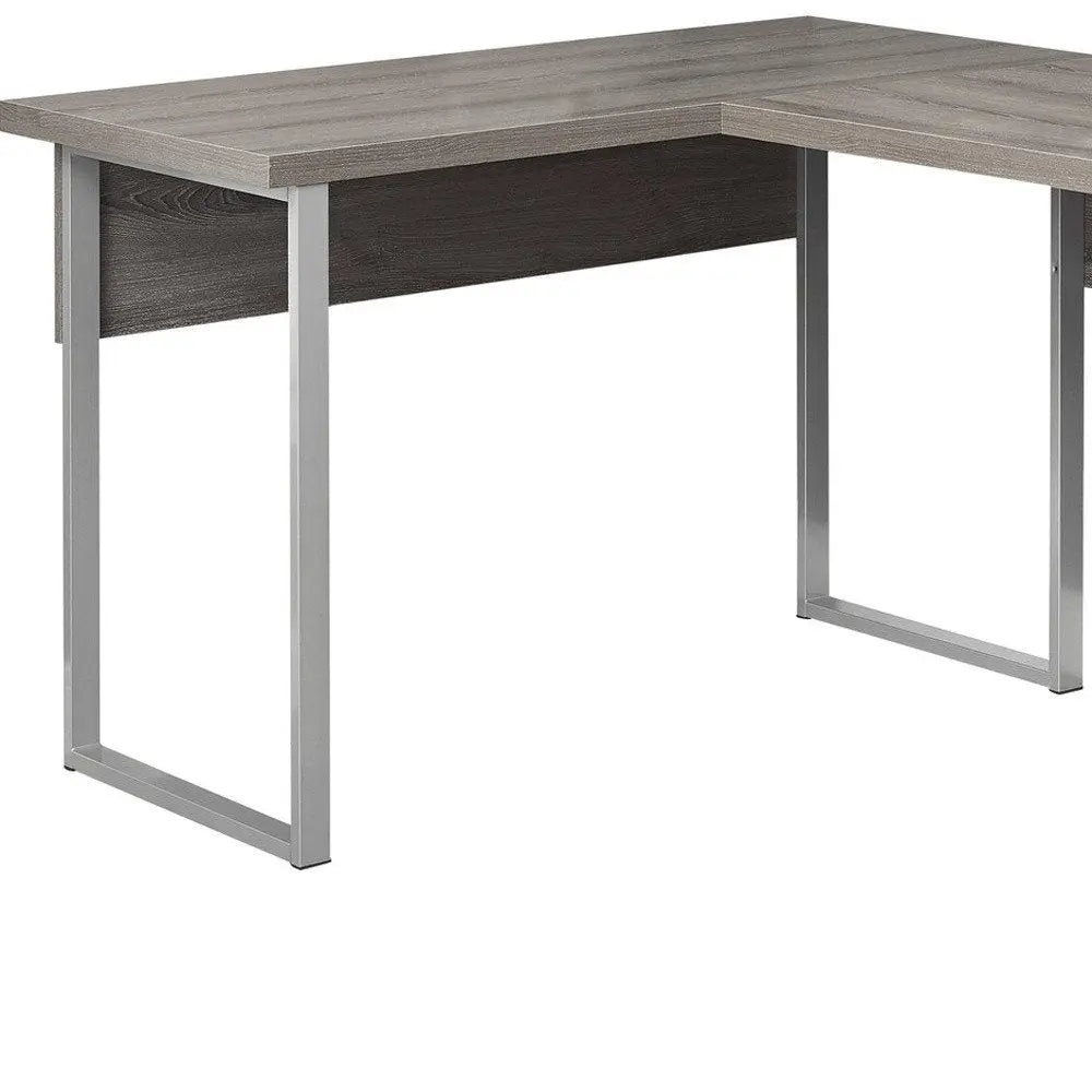 47" Taupe and Silver L Shape Computer Desk With Two Drawers - NOBLE HOME INTERIORS