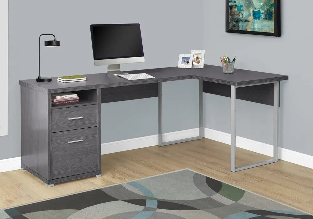 47" Taupe and Silver L Shape Computer Desk With Two Drawers - NOBLE HOME INTERIORS