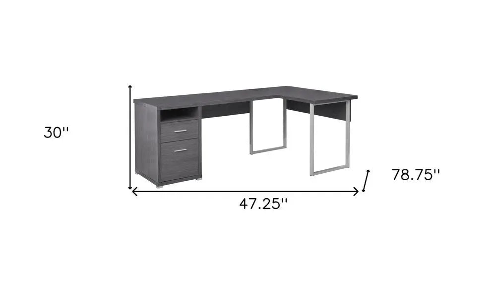 47" Taupe and Silver L Shape Computer Desk With Two Drawers - NOBLE HOME INTERIORS