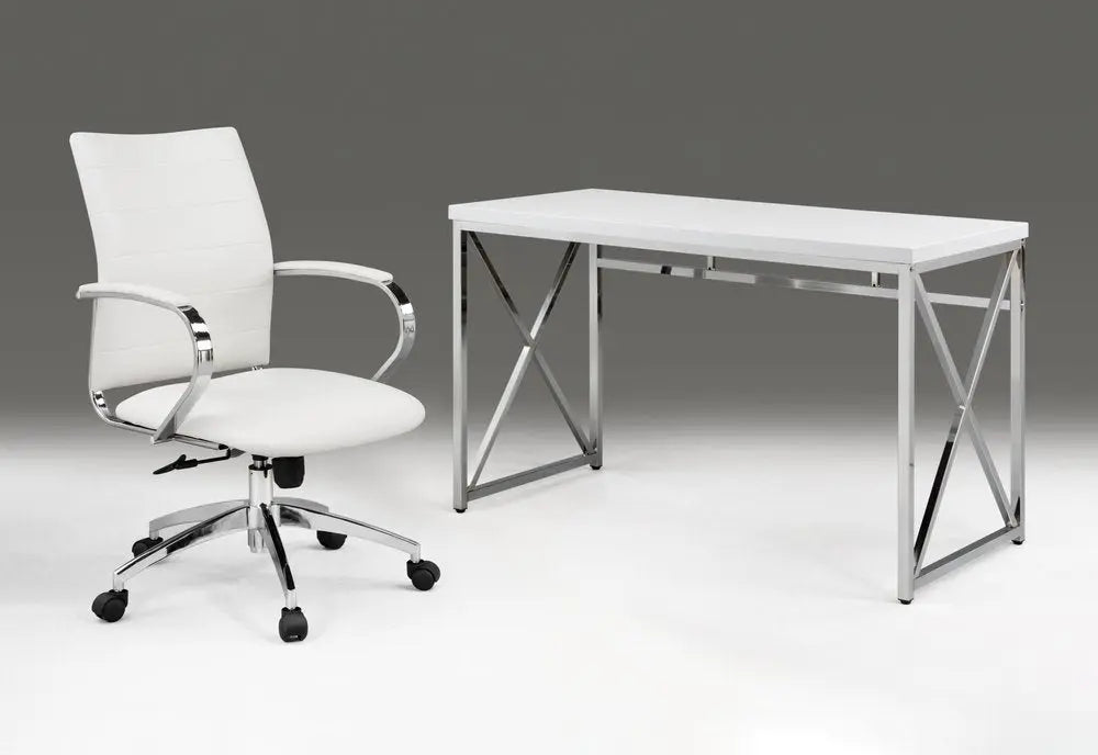 47" White and Silver Wood and Metal Computer Desk - NOBLE HOME INTERIORS