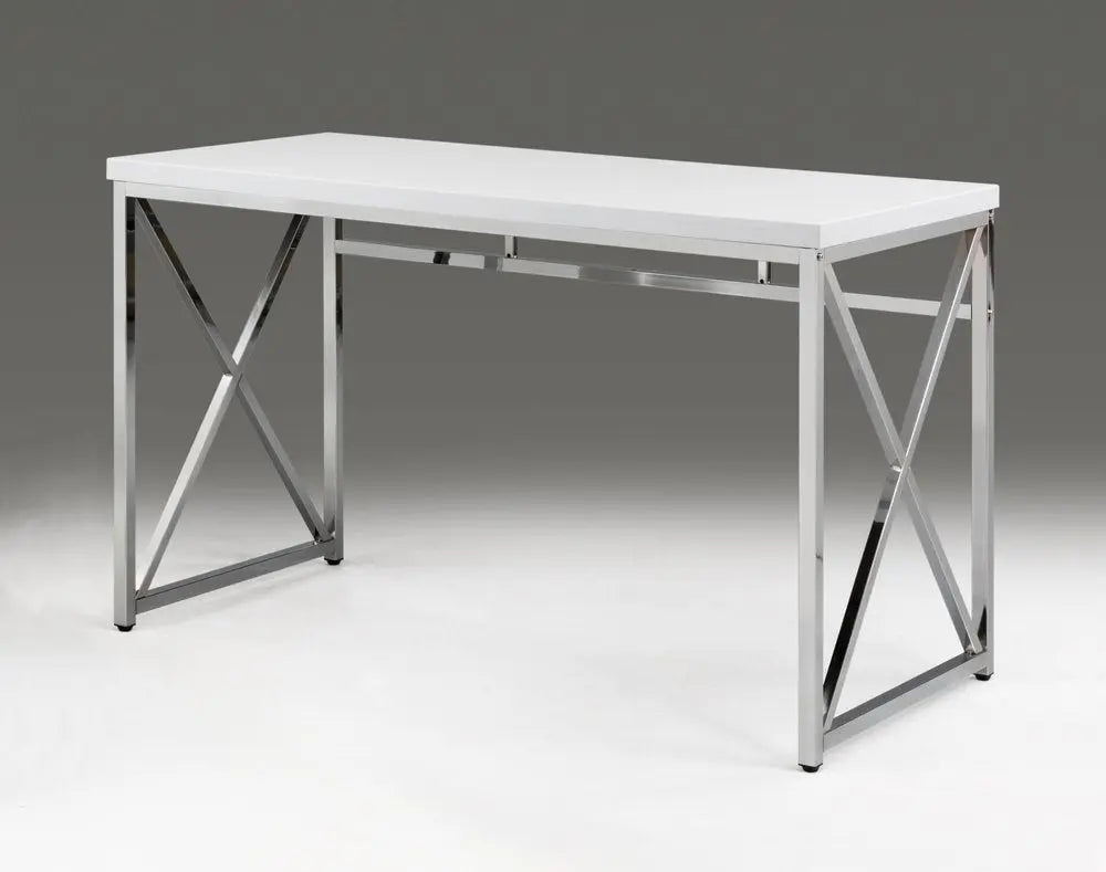 47" White and Silver Wood and Metal Computer Desk - NOBLE HOME INTERIORS