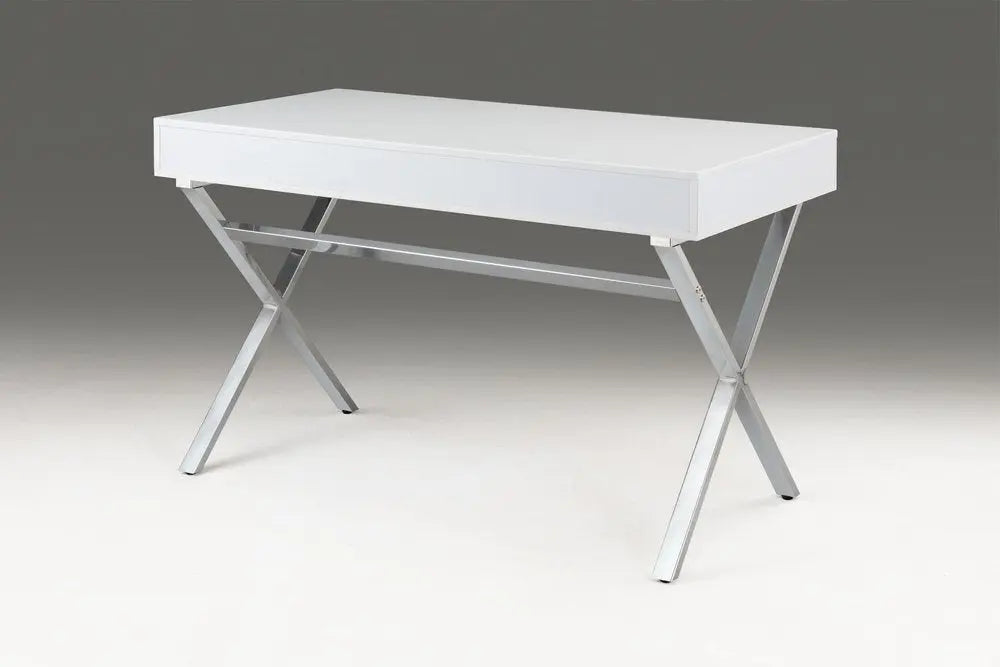 47" White and Silver Wood and Metal Computer Desk With Two Drawers - NOBLE HOME INTERIORS