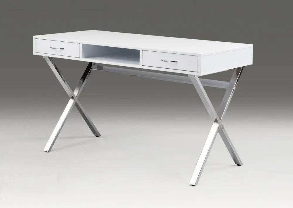 47" White and Silver Wood and Metal Computer Desk With Two Drawers - NOBLE HOME INTERIORS